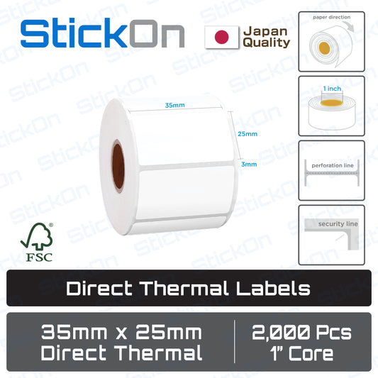 Thermal Barcode Label 35x25mm Direct Thermal FSC [10 Rolls]