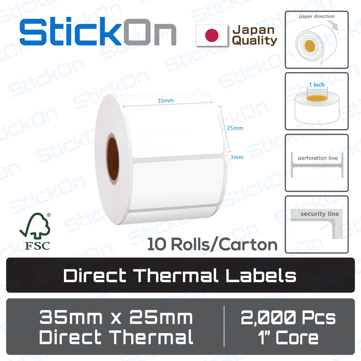 Thermal Barcode Label 35x25mm Direct Thermal FSC [10 Rolls]