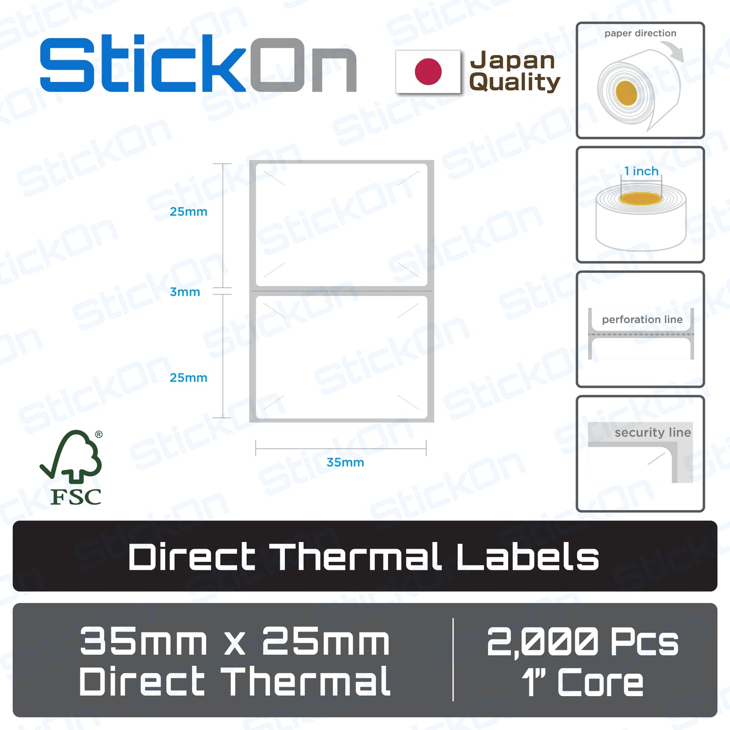 Thermal Barcode Label 35x25mm Direct Thermal FSC [10 Rolls]