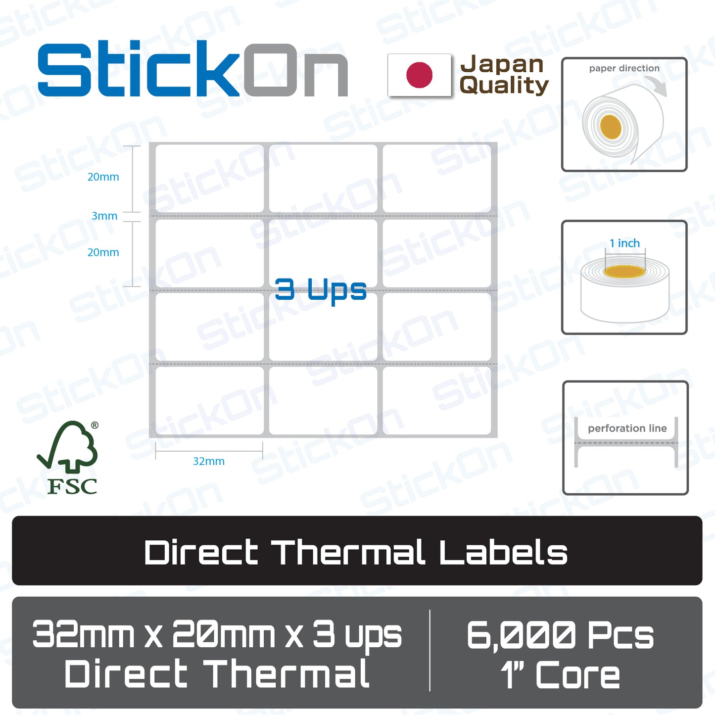 Barcode Label Direct Thermal FSC Sticker [Various Size] 1" Core